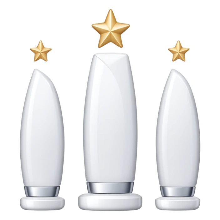 three white standing beauty products, mini stars around sticker