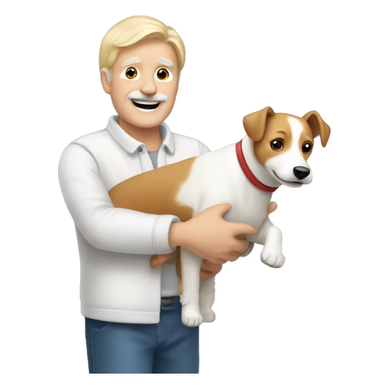 Blond 60 year old guy with smiling jack russel in arms sticker