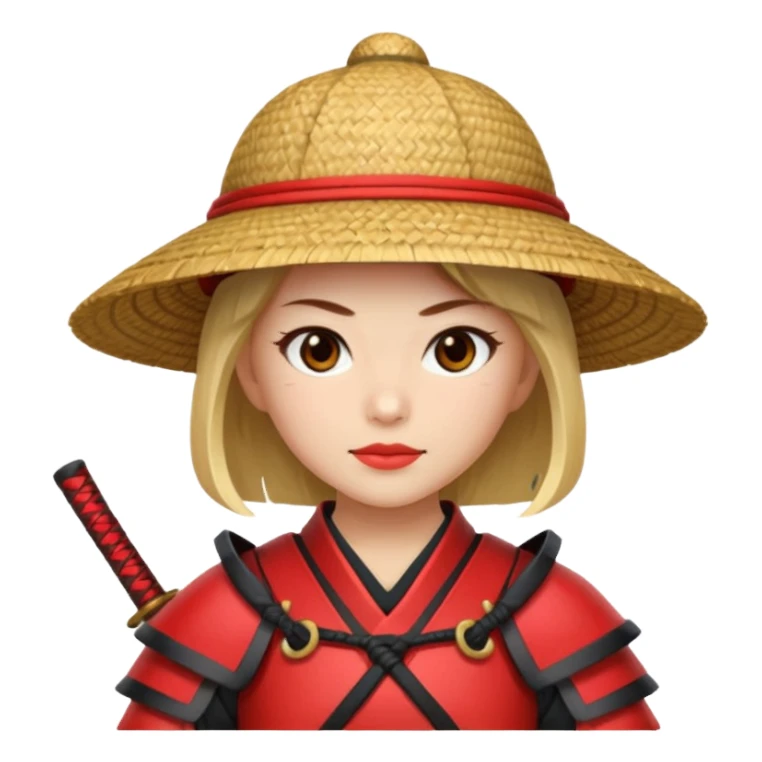 Samurai with straw hat, Warrior in red samurai armor, female, sticker