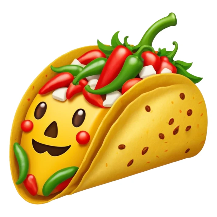 Mexican cuisine humanless avatar in bright style illustration. Taco with peppers, colorful palette, simple shapes, flat design, festive and bold. sticker