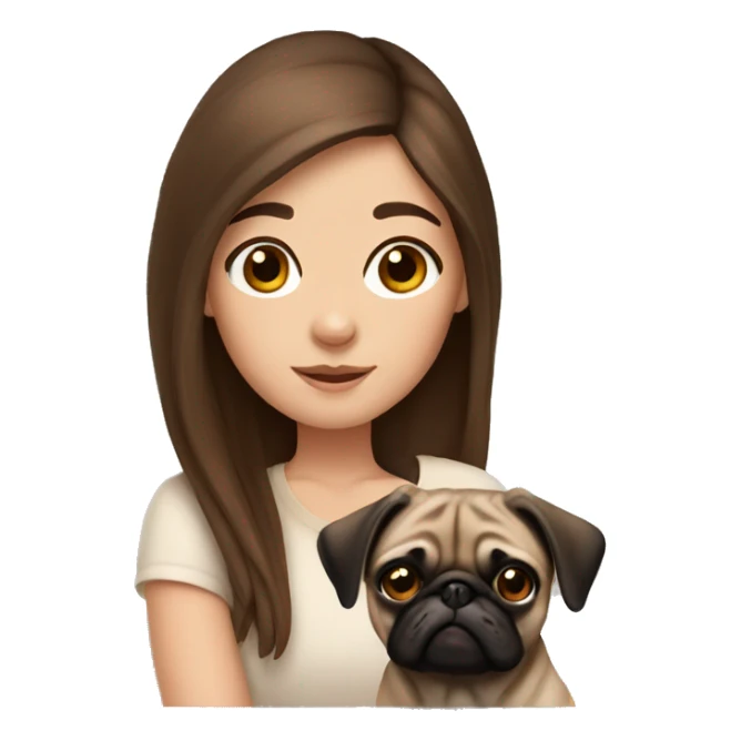 girl with brown hair and mini pug sticker