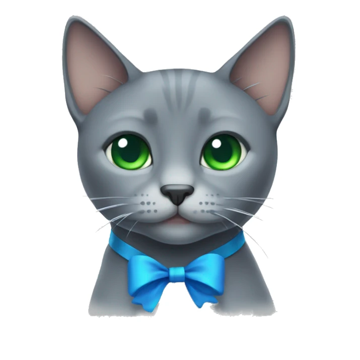 Gray cat with a blue bow and green eyes sticker