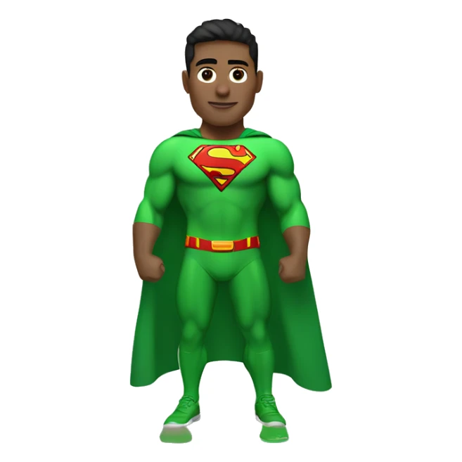 One Superman as personal trainer dressed with green sport clothes and capa. The logo in the chest should say AI sticker