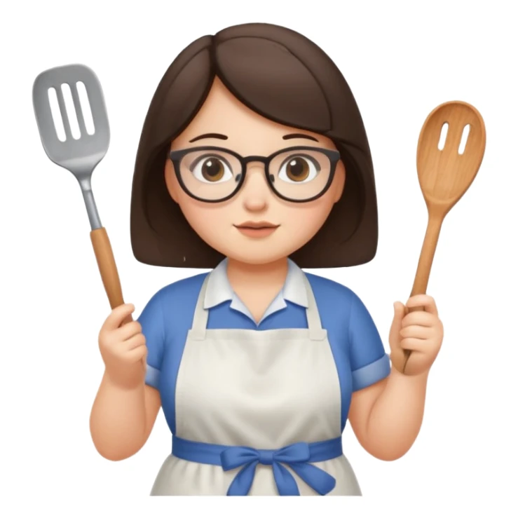 chubby brunette girl with glasses with apron holding spatula  sticker