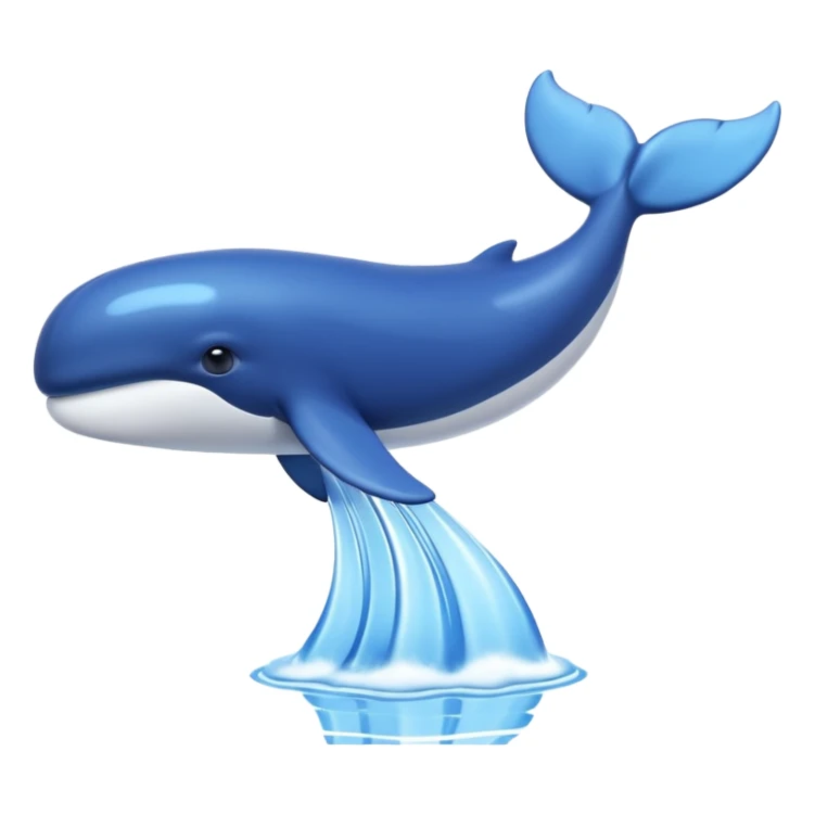 A 3D cartoon whale tail rising from the water, smooth surface reflection, ocean background, Memoji-style. sticker