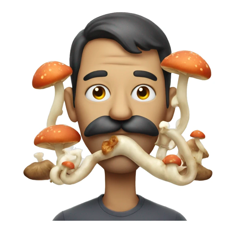 Man with big curled moustache eating disgusting mushrooms sticker