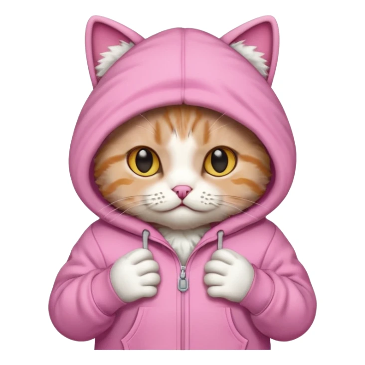 Cat wearing a pink palm puff hooodie sticker