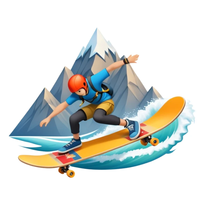 A bold emblem featuring a combination of symbols representing various extreme sports, like a mountain peak, a skateboard, a parachute, and a wave. The design is dynamic and sharp, capturing the thrill and adventure of extreme sports, with a strong, energetic vibe. sticker