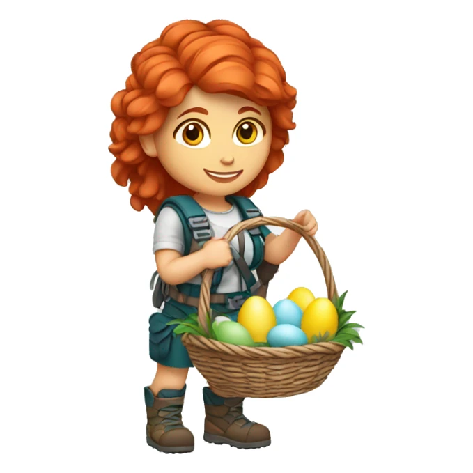 Female mountain climber red hair with Greek flag and holding Easter eggs basket sticker