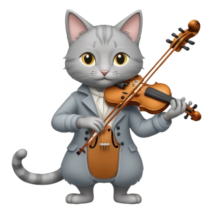 thin grey cat play violin, long full body, no tail sticker