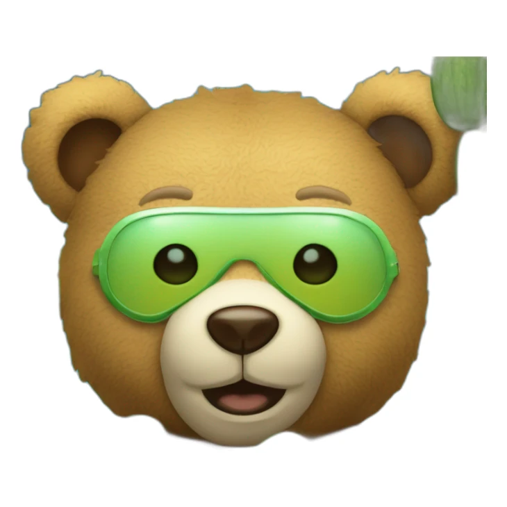 a teddy bear in a cosmitic fabric mask and round cucumbers on his eyes sticker