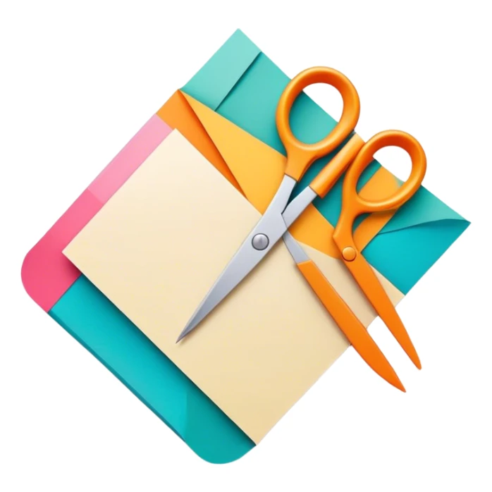 Paper craft icon, folded paper, scissors, decorative paper patterns, vibrant colors, minimalistic style, clean lines, transparent background. sticker