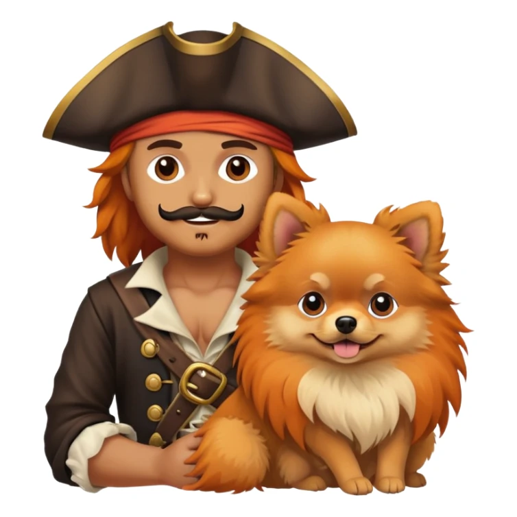 A pirate holds a pomeranian in his arms sticker