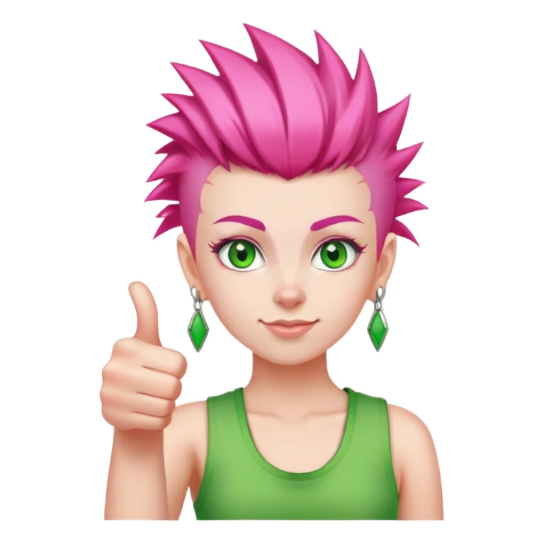 girl with pink mohawk, green eyes, giving a thumbs up sticker