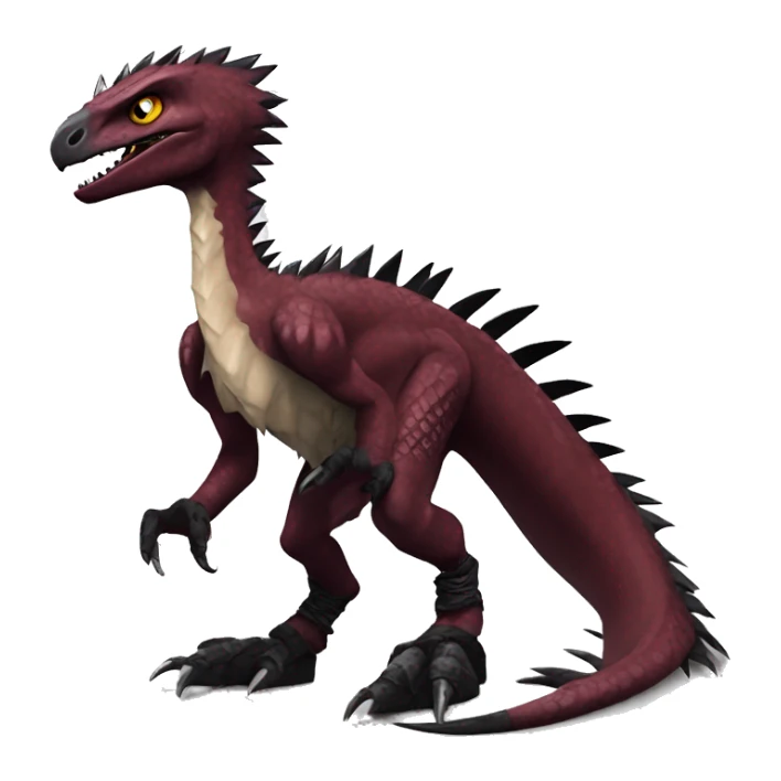 Maroon edgy badass modern sexy handsome punk velociraptor-dragon-Digimon, with black spiky mane, full body sticker