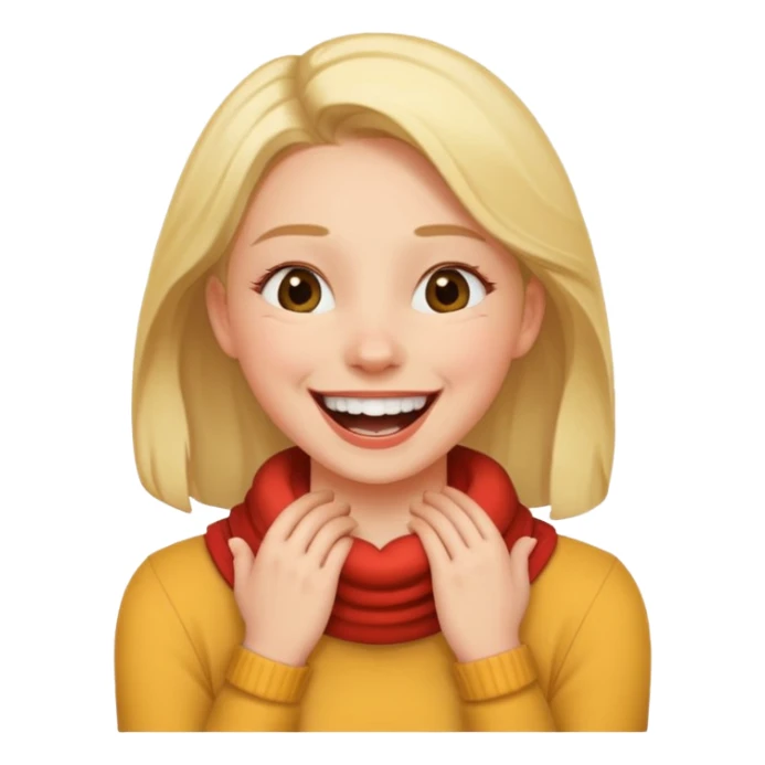 A girl with her hands around her neck laughing  sticker