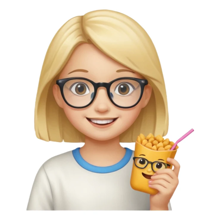 snack holding girl kid with glasses sticker