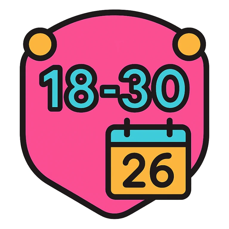 Discord role icon for 18-30 age group, minimalistic design, calendar or clock hinting at age, clean and clear sticker