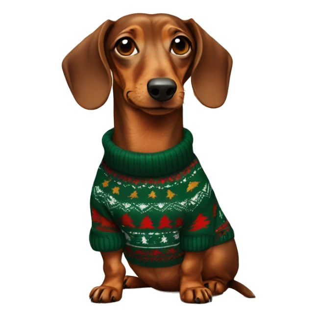 dachshund wearing Christmas sweater and horns sticker