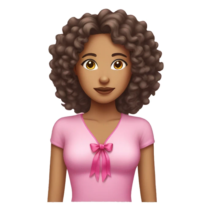 Lightskin woman with long curly hair and a pink bow sticker
