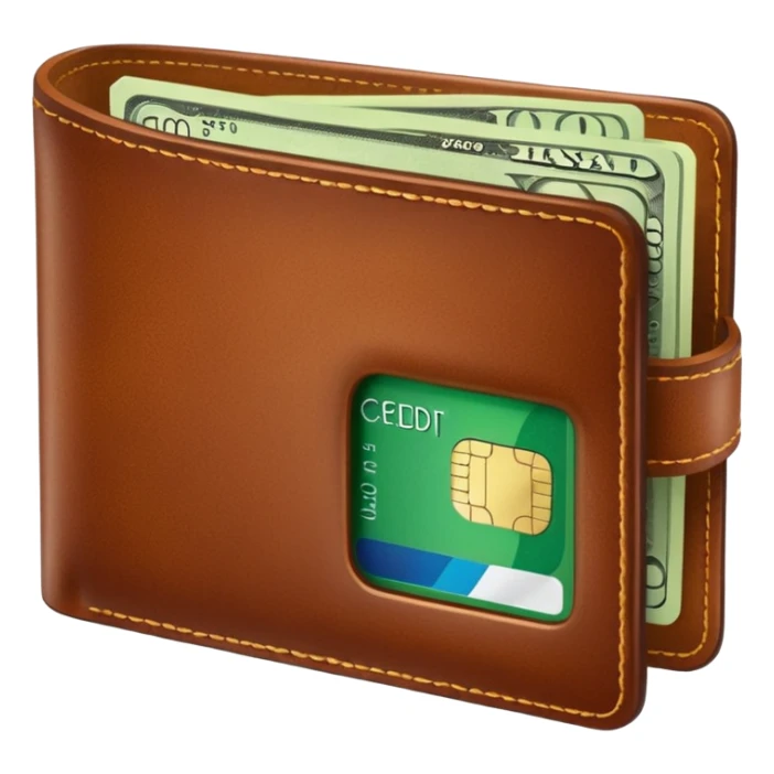 portefeuille marron avec billet et carte bancaire sticker