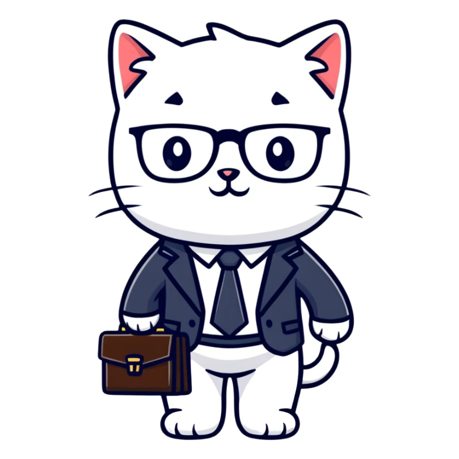 kitten in a suit holding a briefcase and wearing glasses sticker