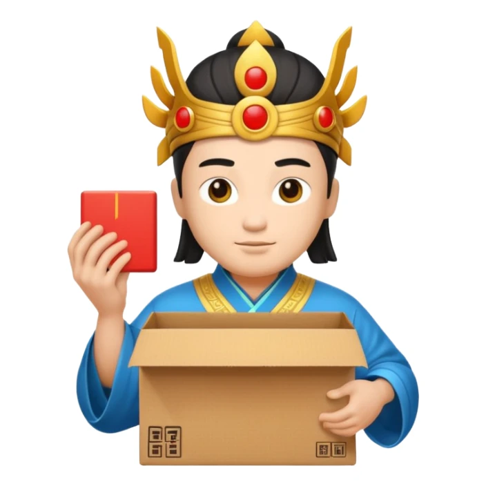 chinese god hold carton box sticker