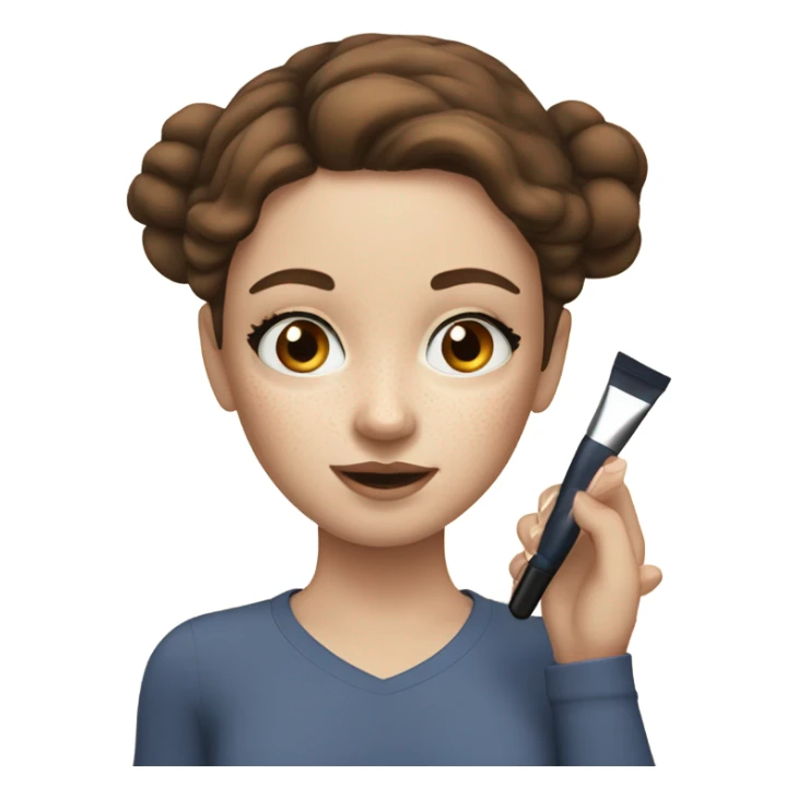 Girl applying her makeup on white skin while having Brown hair and blue eyes and freackles sticker