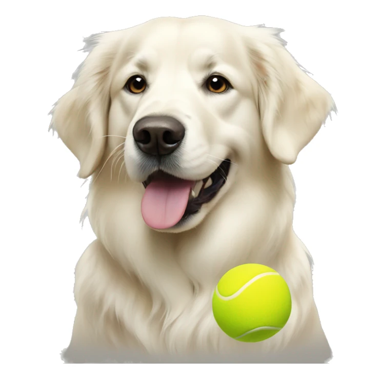 white golden retriever with tennis ball sticker