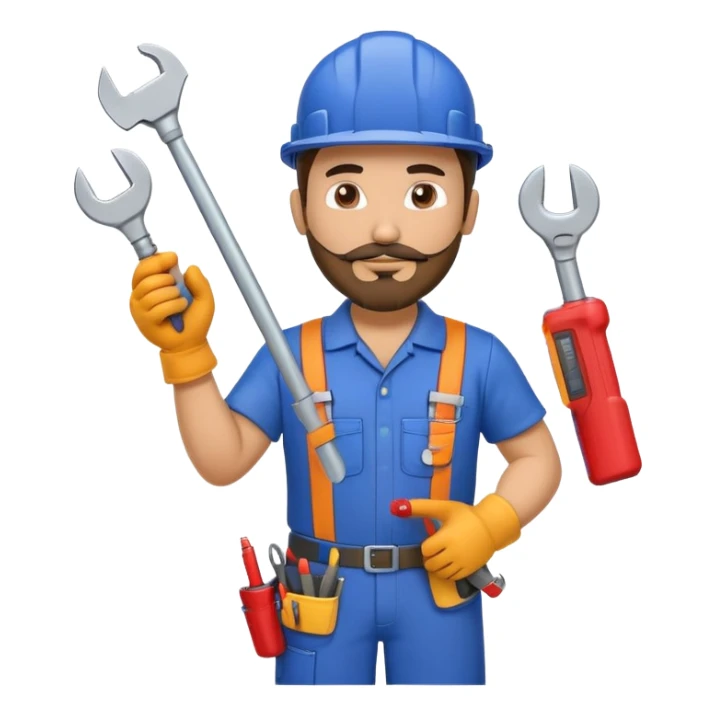 Hispanic HVAC technician with goatee beard as an action figure logo with HVAC tools sticker