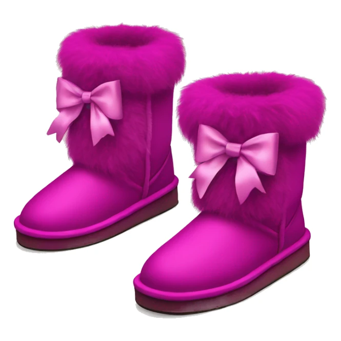 Realistic pair of magenta Ugg fur boots with silk ribbon bows. sticker