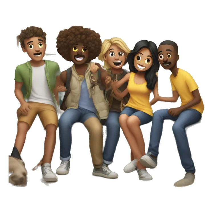 playful group of friends indoors sticker
