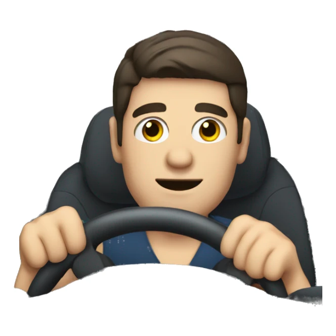 white guy with dark hair driving car behind the steering wheel sticker