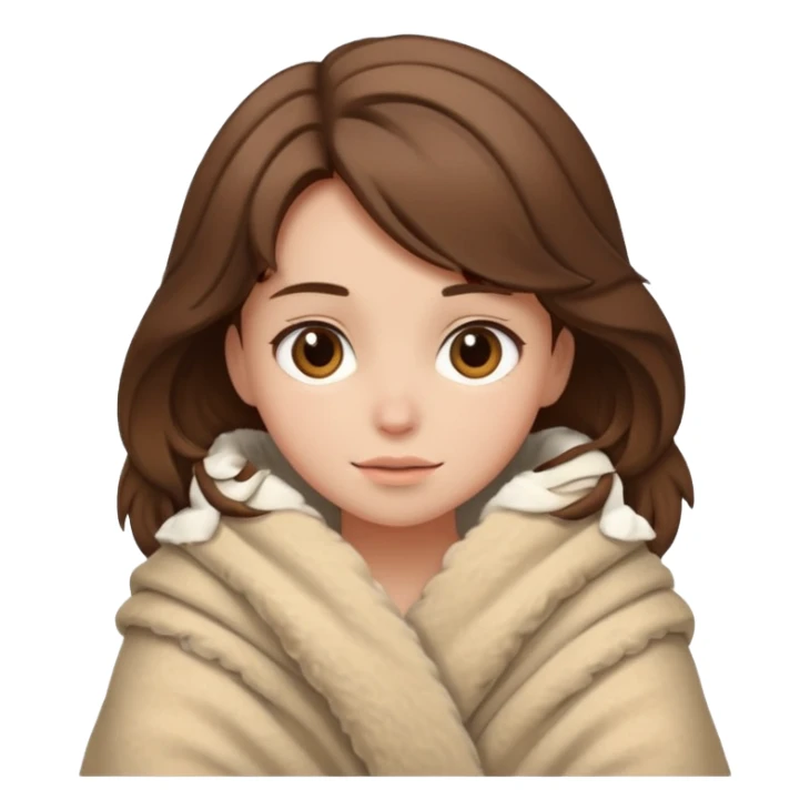 brown haired girl wrapped up in fluffy beige blanket sticker