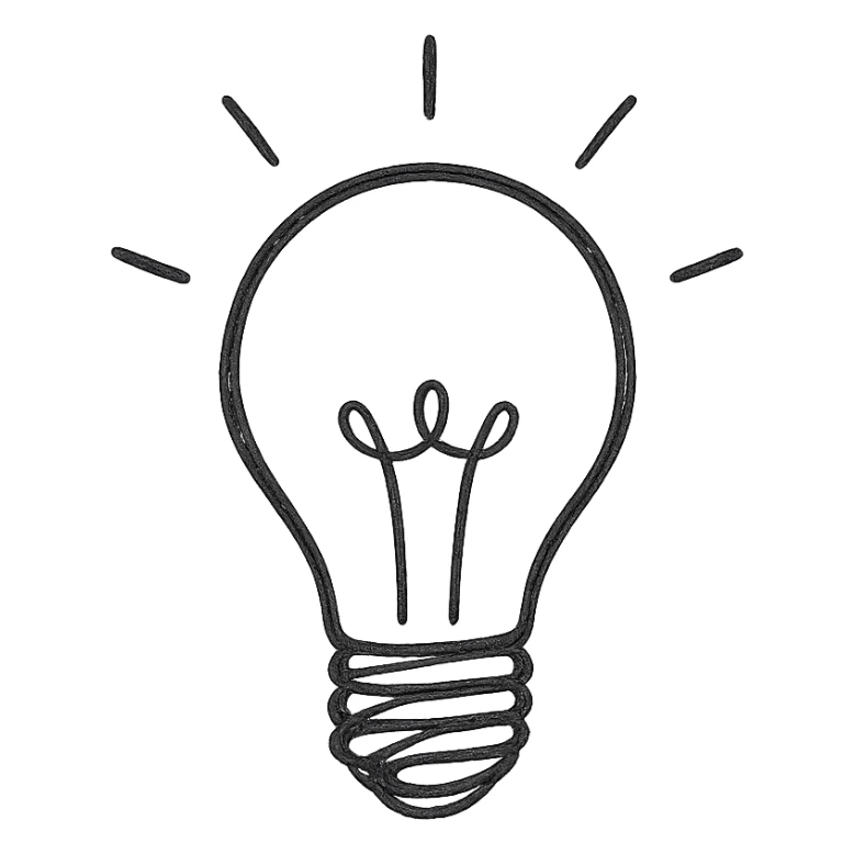 bulb, hand-drawn outlined icon, sketchy and playful sticker