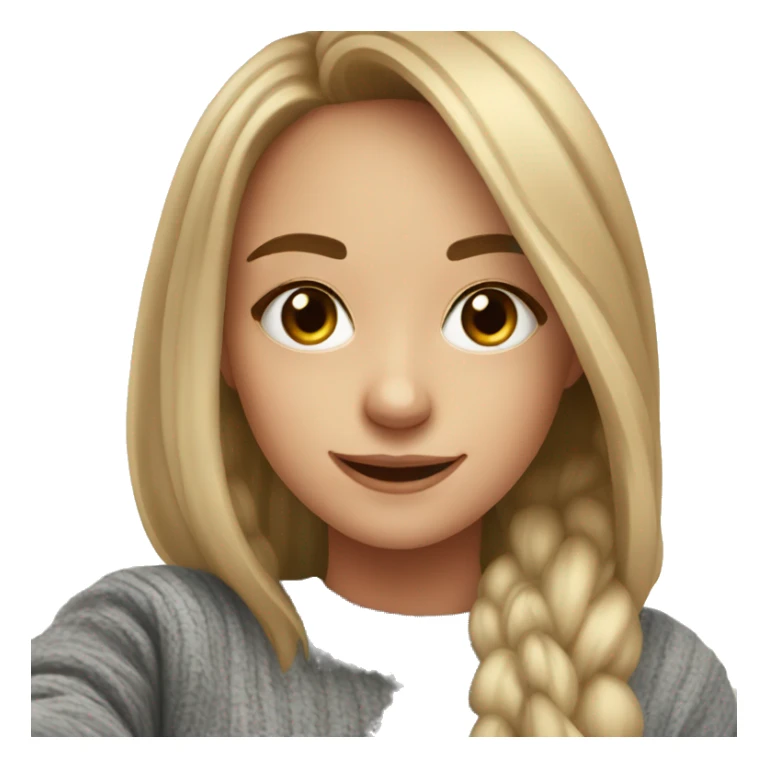 smiling girl taking selfie indoors wearing sweater sticker