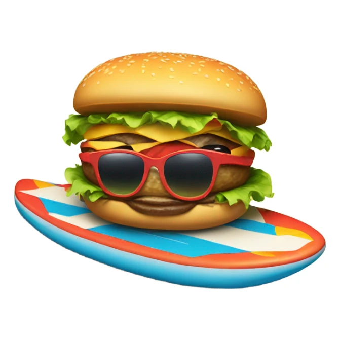 Hamburger on a surfboard wearing sunglasses sticker