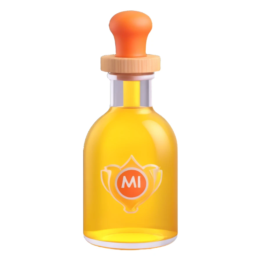 3D emoji style, aroma oil bottle, three-dimensional and lively, no background sticker