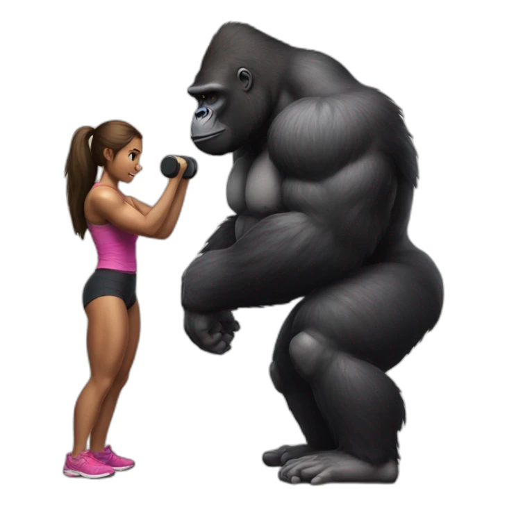 Big buff Gorilla helping a Girl doing squats sticker