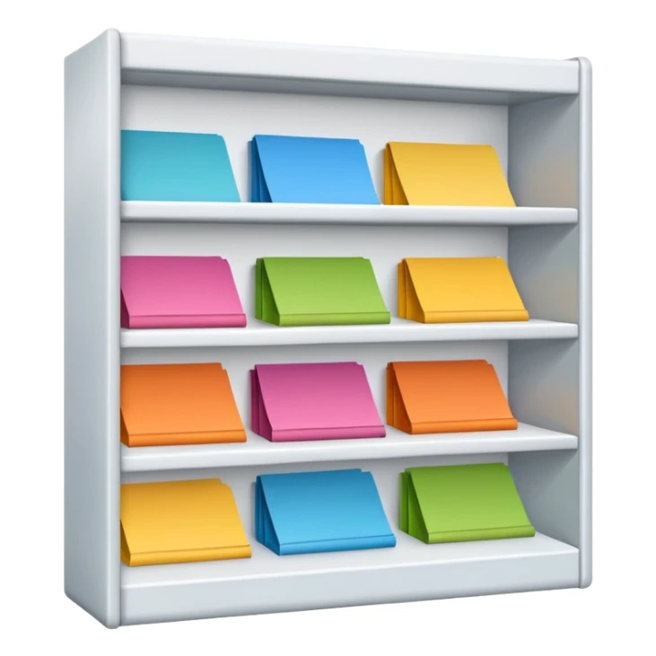 emoji of open magazine, inside there are illustrated empty shelfs sticker