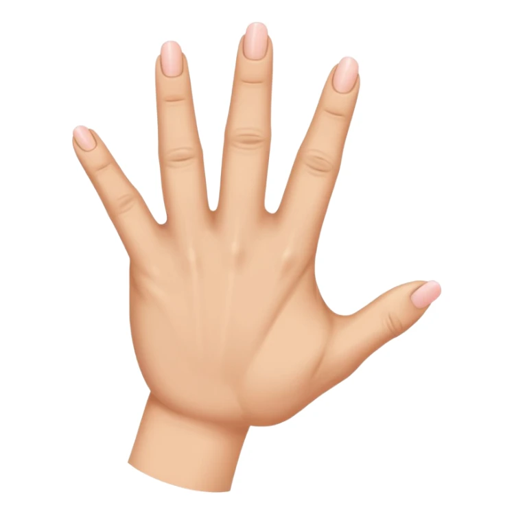 there's a space between thum and index finger. While index, middle, and ring finger are close to each other and there's also a space between ring and pinky finger. sticker