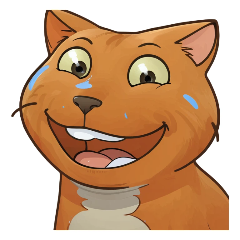 cartoon orange cat laughing with tears  sticker