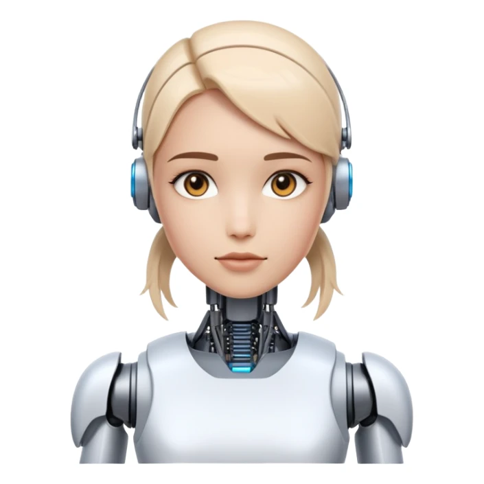 Generate an emoji of "LAINEY," an advanced AI assistant. She should look half human/half machine, like the robot in Ex Machina. sticker