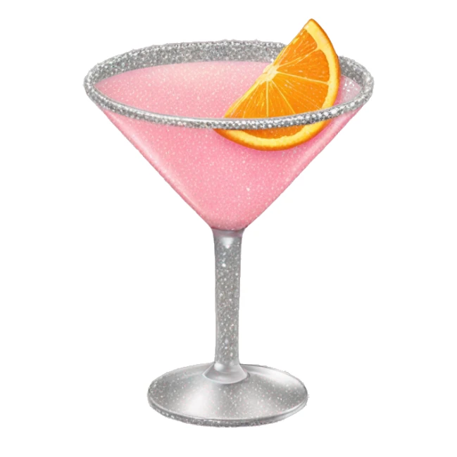 Realistic sparkly pastel pink martini with an orange slice  sticker