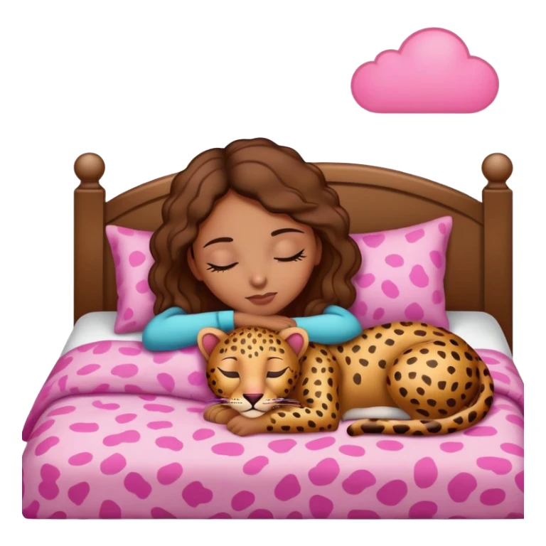 light brown girl beautiful finish sleeping on her bed with pink leopard design  sticker
