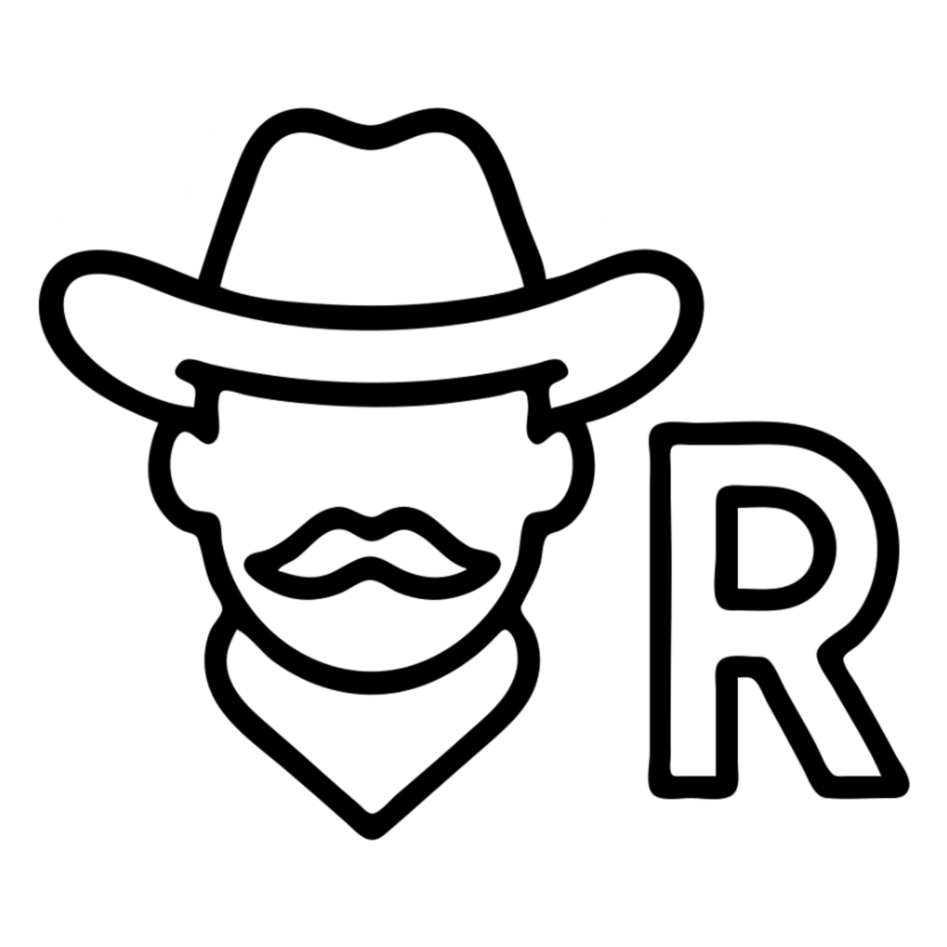 Cowboy face with green hat and letter R sticker