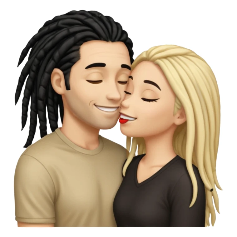 emoji bacio tra coppia donna capelli neri con dread e uomo biondo sticker