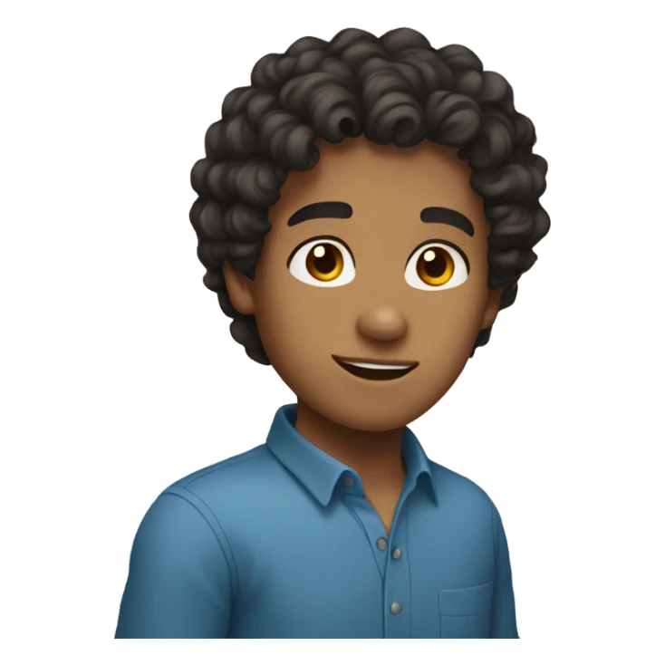 a boy with dark curly hair hes a light tan and has a blue shirt sticker