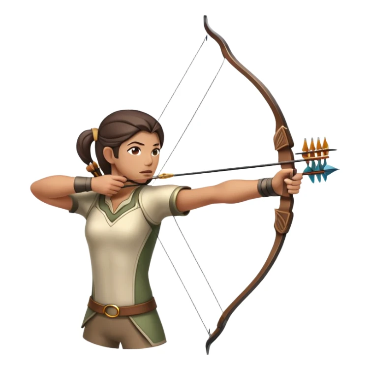 An archer drawing a bow and aiming an arrow at a target, with perfect focus and precision. The target is visible in the background, featuring concentric rings. The scene captures the concentration and skill involved in archery, emphasizing the elegance and accuracy of the sport. sticker