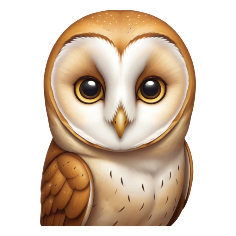 Cinematic Deep Thought Barn Owl Portrait Emoji, Head held high with a serene, contemplative gaze, showcasing its beautifully patterned plumage of white and brown, with eyes deeply focused as if pondering ancient secrets, Simplified yet majestically refined features, highly detailed, glowing with a soft, introspective light, high shine, poised and pensive, stylized with an air of profound wisdom, capturing the essence of an owl immersed in deep thought, so thoughtful it feels like it could silently whisper timeless wisdom from beyond the screen! sticker